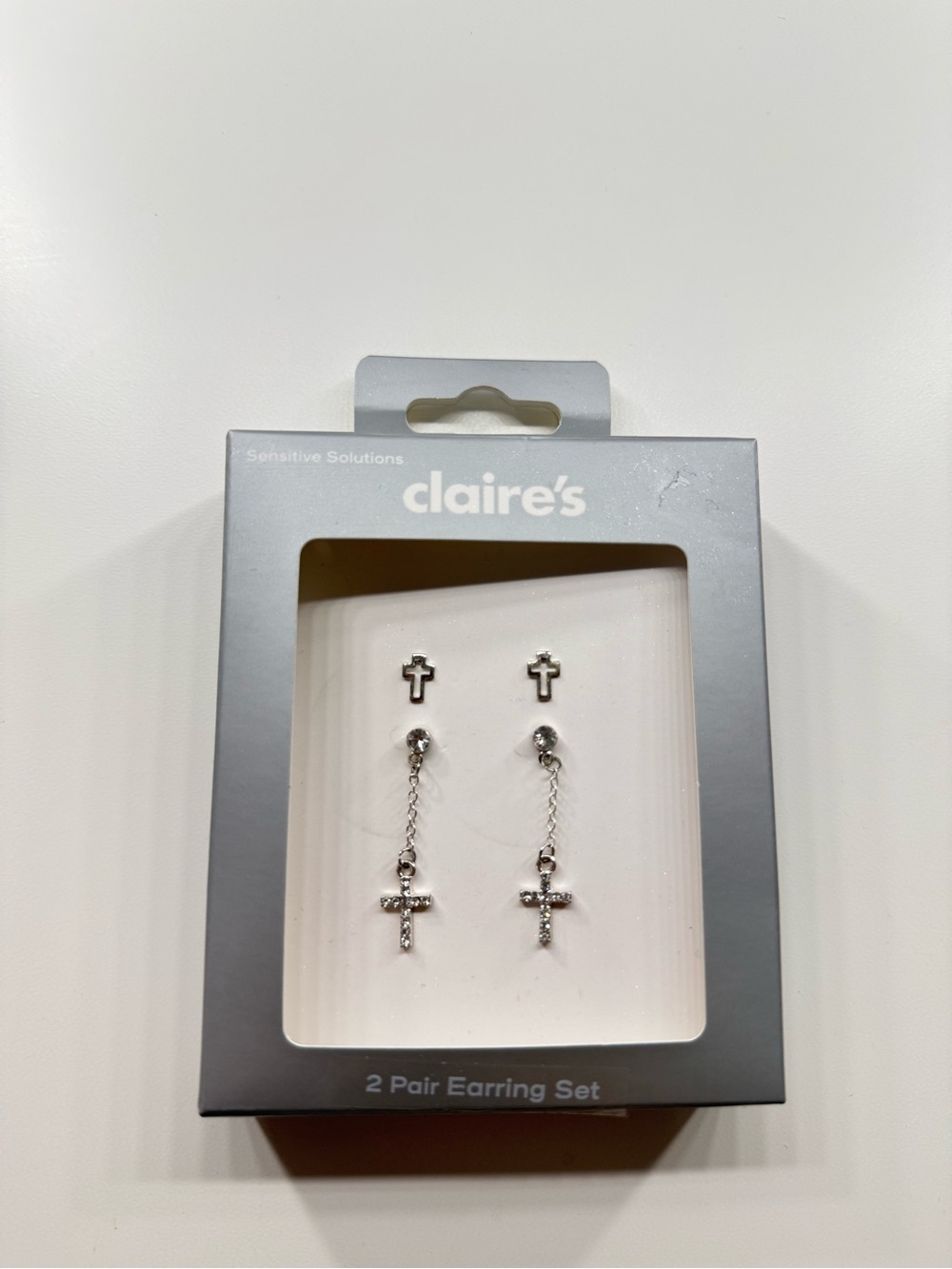 claire's Silver Cross 2-Pair Dangle and Stud Earring Set - Silver
